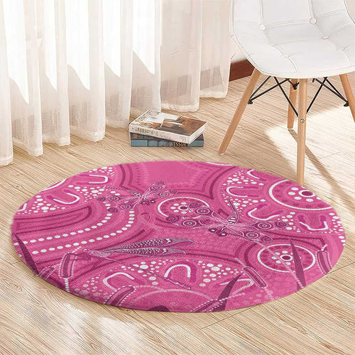 Australia Indigenous Pink Month Round Carpet Breast Cancer Aboriginal Dragonflies Ribbon - Aussie Hoodie