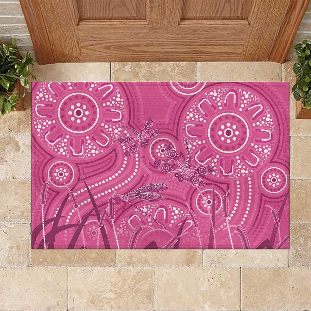 Australia Indigenous Pink Month Rubber Doormat Breast Cancer Aboriginal Dragonflies Ribbon - Aussie Hoodie