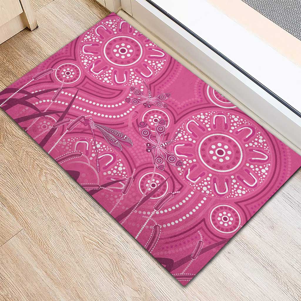 Australia Indigenous Pink Month Rubber Doormat Breast Cancer Aboriginal Dragonflies Ribbon - Aussie Hoodie