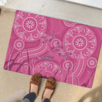 Australia Indigenous Pink Month Rubber Doormat Breast Cancer Aboriginal Dragonflies Ribbon - Aussie Hoodie