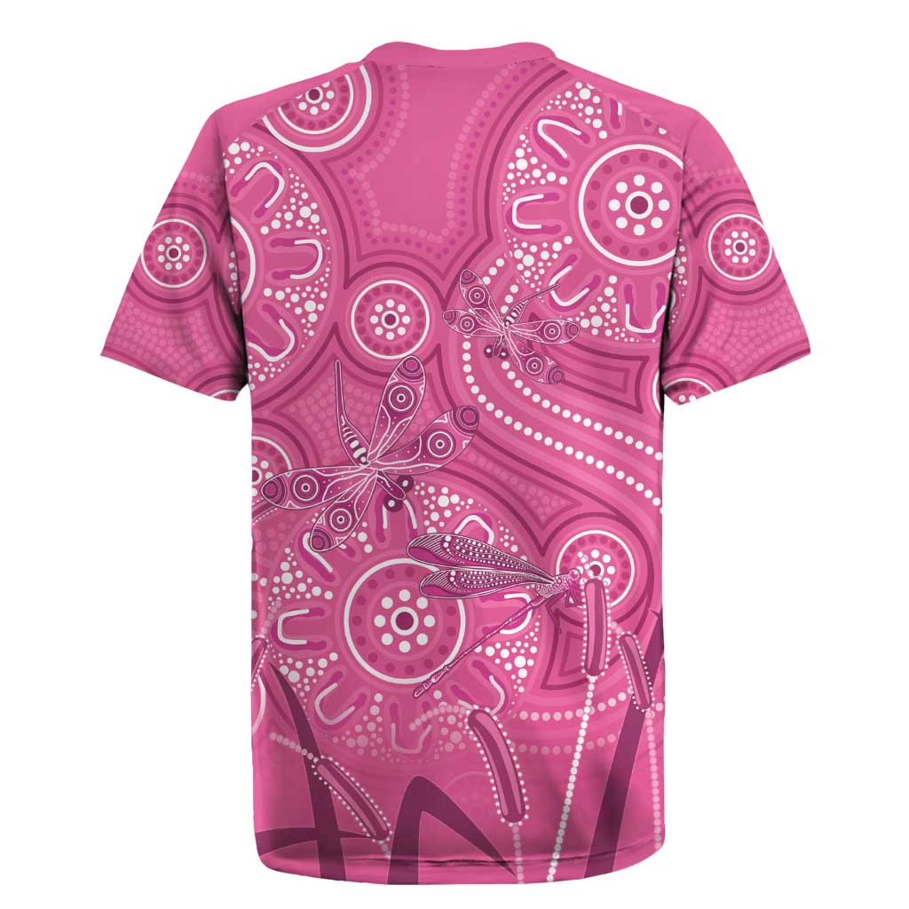 Australia Indigenous Pink Month Rugby Jersey Breast Cancer Aboriginal Dragonflies Ribbon - Aussie Hoodie
