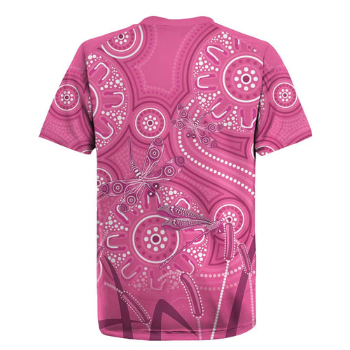 Australia Indigenous Pink Month Rugby Jersey Breast Cancer Aboriginal Dragonflies Ribbon - Aussie Hoodie