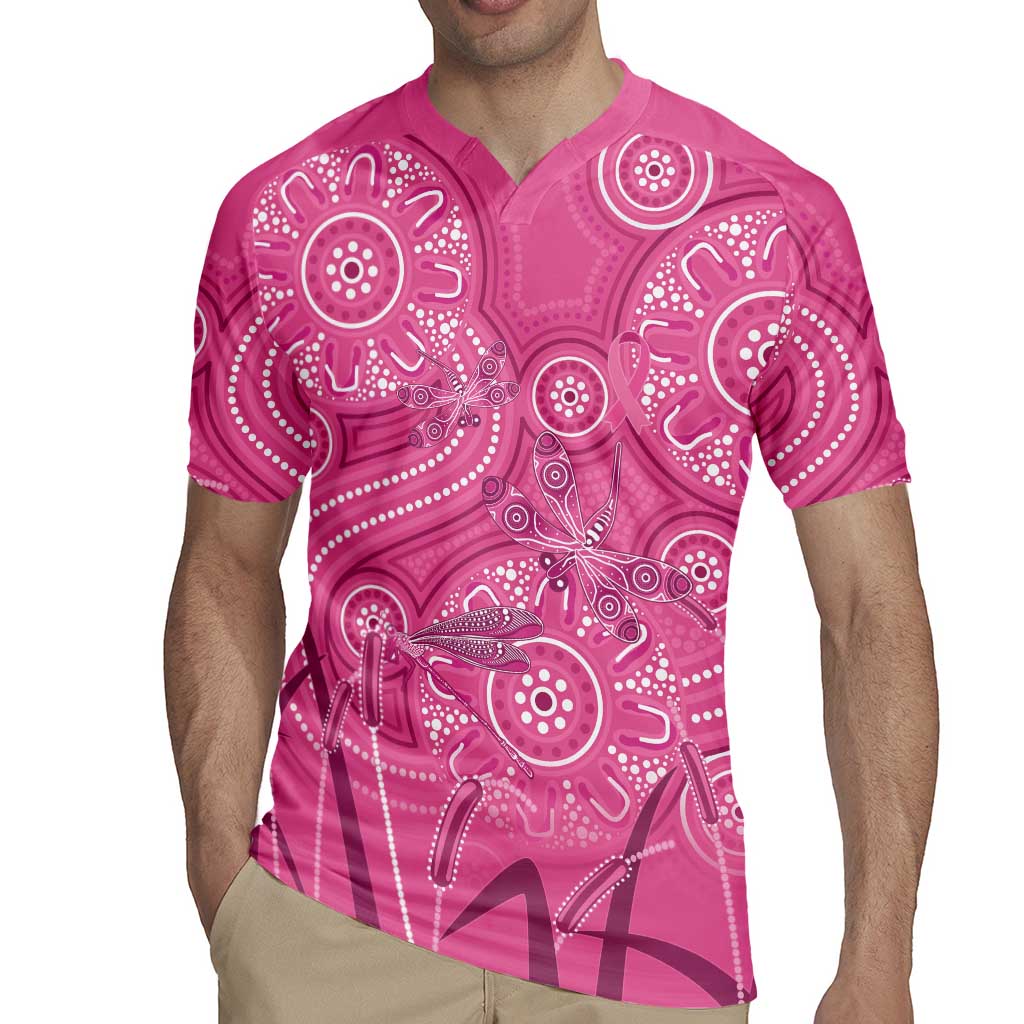 Australia Indigenous Pink Month Rugby Jersey Breast Cancer Aboriginal Dragonflies Ribbon - Aussie Hoodie