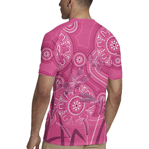Australia Indigenous Pink Month Rugby Jersey Breast Cancer Aboriginal Dragonflies Ribbon - Aussie Hoodie