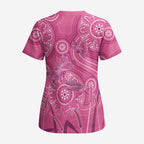 Australia Indigenous Pink Month Scrub Top Breast Cancer Aboriginal Dragonflies Ribbon - Aussie Hoodie