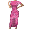 Australia Indigenous Pink Month Short Sleeve Bodycon Dress Breast Cancer Aboriginal Dragonflies Ribbon - Aussie Hoodie