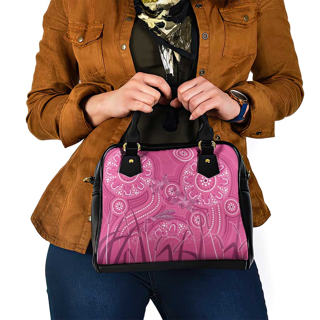 Australia Indigenous Pink Month Shoulder Handbag Breast Cancer Aboriginal Dragonflies Ribbon - Aussie Hoodie
