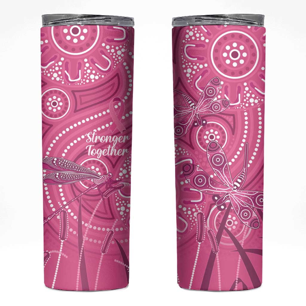 Australia Indigenous Pink Month Skinny Tumbler Breast Cancer Aboriginal Dragonflies Ribbon - Aussie Hoodie
