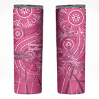 Australia Indigenous Pink Month Skinny Tumbler Breast Cancer Aboriginal Dragonflies Ribbon - Aussie Hoodie