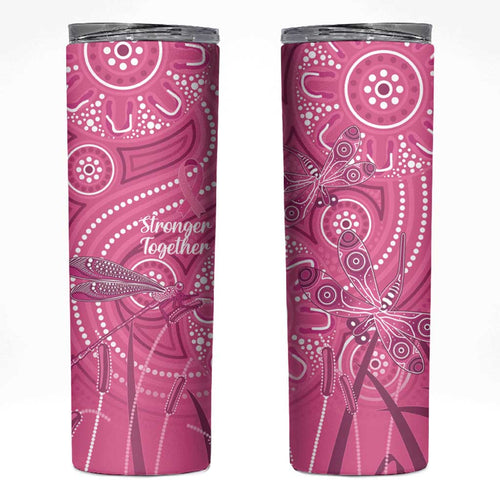 Australia Indigenous Pink Month Skinny Tumbler Breast Cancer Aboriginal Dragonflies Ribbon - Aussie Hoodie