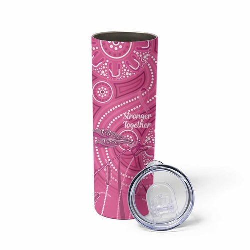 Australia Indigenous Pink Month Skinny Tumbler Breast Cancer Aboriginal Dragonflies Ribbon - Aussie Hoodie