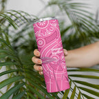 Australia Indigenous Pink Month Skinny Tumbler Breast Cancer Aboriginal Dragonflies Ribbon - Aussie Hoodie