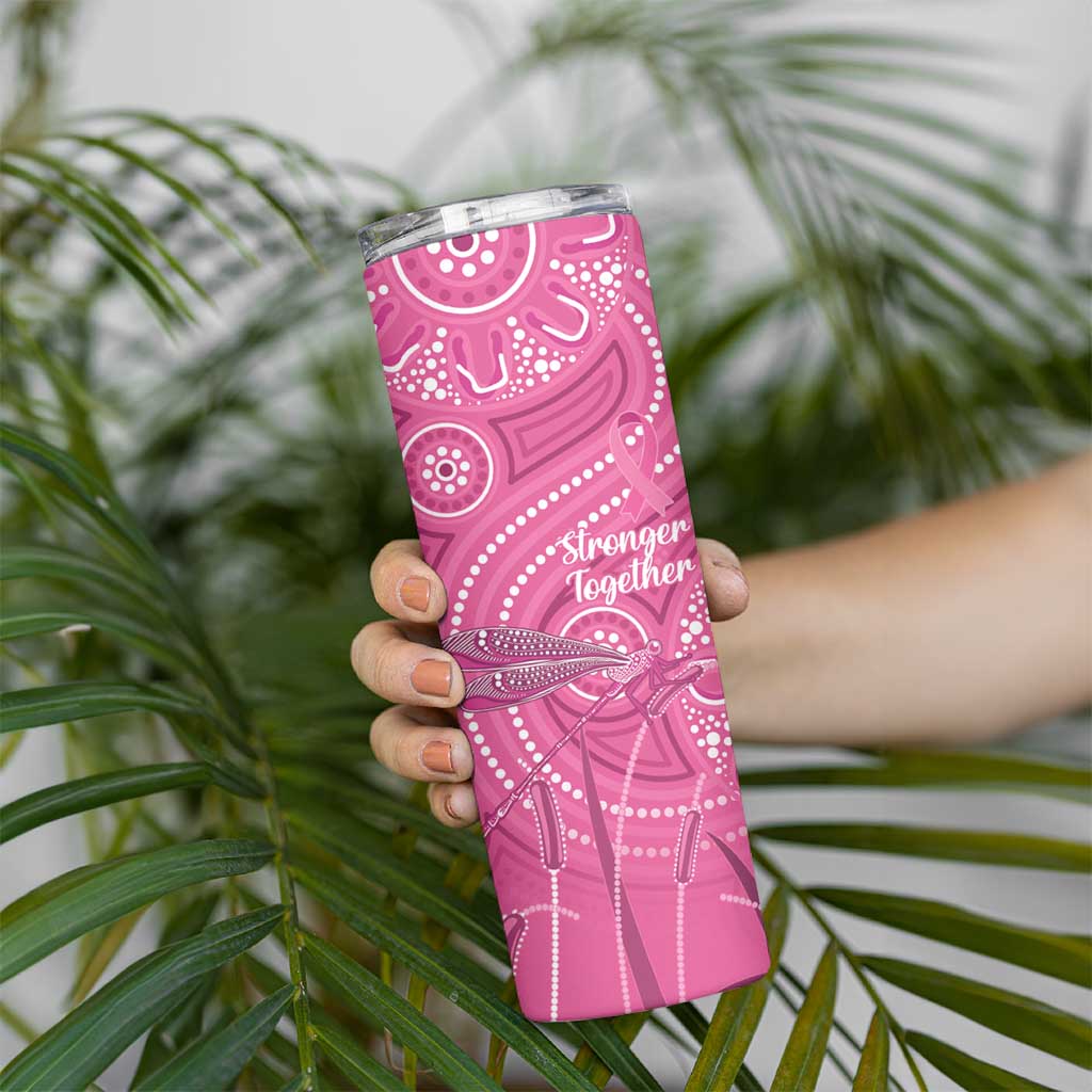 Australia Indigenous Pink Month Skinny Tumbler Breast Cancer Aboriginal Dragonflies Ribbon - Aussie Hoodie