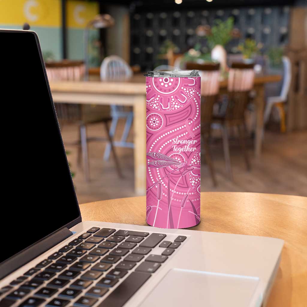 Australia Indigenous Pink Month Skinny Tumbler Breast Cancer Aboriginal Dragonflies Ribbon - Aussie Hoodie