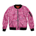 Australia Indigenous Pink Month Sleeve Zip Bomber Jacket Breast Cancer Aboriginal Dragonflies Ribbon - Aussie Hoodie
