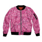 Australia Indigenous Pink Month Sleeve Zip Bomber Jacket Breast Cancer Aboriginal Dragonflies Ribbon - Aussie Hoodie