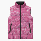 Australia Indigenous Pink Month Sleeveless Puffer Jacket Breast Cancer Aboriginal Dragonflies Ribbon - Aussie Hoodie