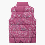 Australia Indigenous Pink Month Sleeveless Puffer Jacket Breast Cancer Aboriginal Dragonflies Ribbon - Aussie Hoodie