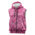 Australia Indigenous Pink Month Sleeveless Zip Hoodie Breast Cancer Aboriginal Dragonflies Ribbon LT14