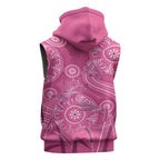 Australia Indigenous Pink Month Sleeveless Zip Hoodie Breast Cancer Aboriginal Dragonflies Ribbon LT14