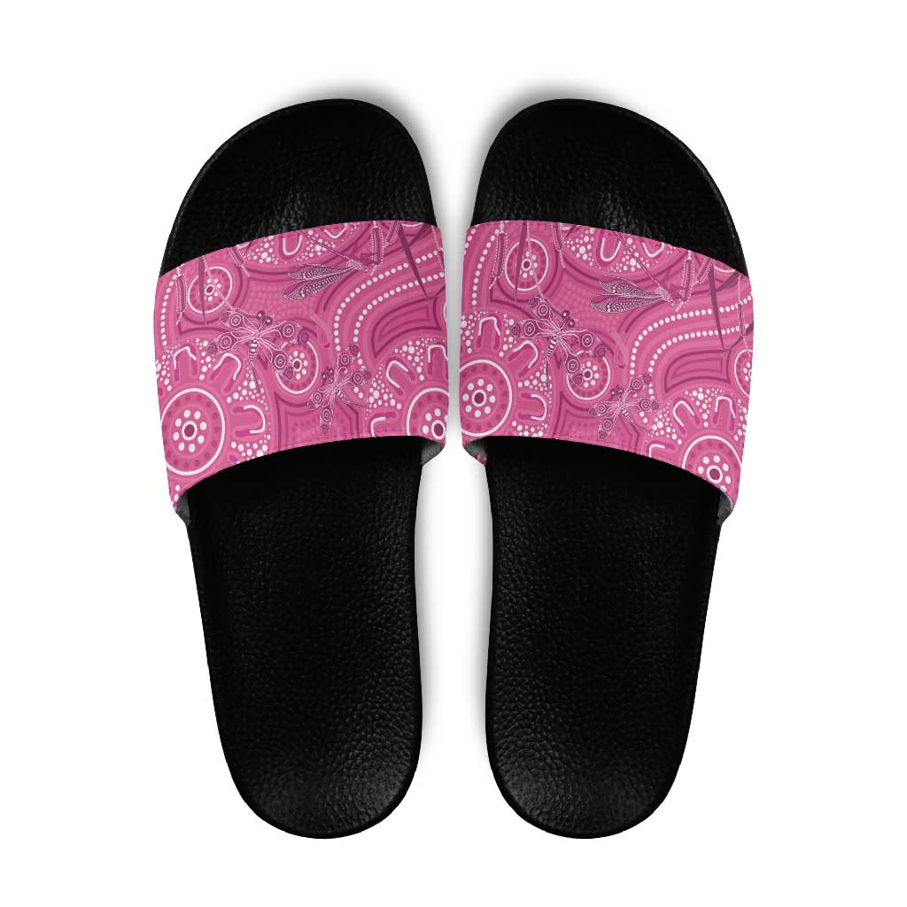 Australia Indigenous Pink Month Slide Sandals Breast Cancer Aboriginal Dragonflies Ribbon - Aussie Hoodie