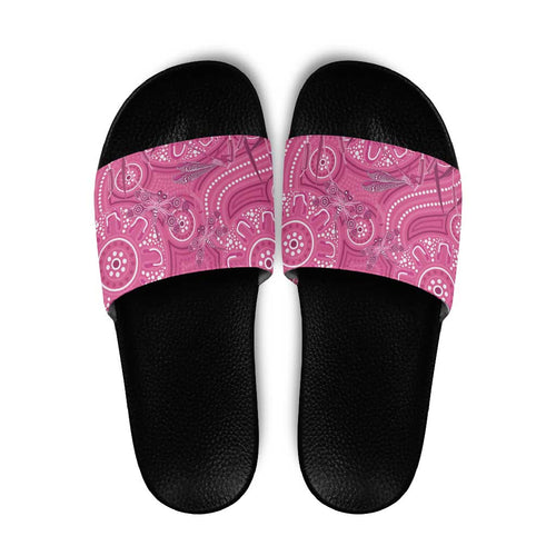 Australia Indigenous Pink Month Slide Sandals Breast Cancer Aboriginal Dragonflies Ribbon - Aussie Hoodie