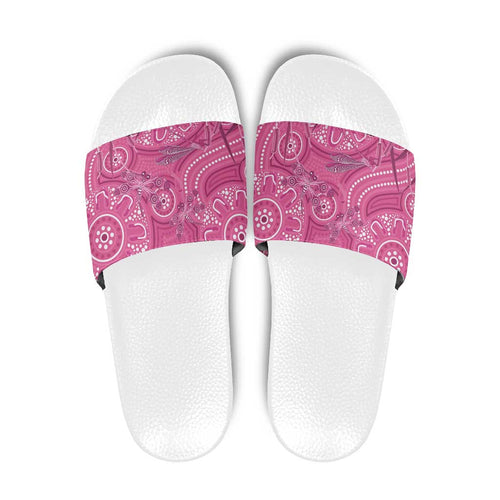 Australia Indigenous Pink Month Slide Sandals Breast Cancer Aboriginal Dragonflies Ribbon - Aussie Hoodie