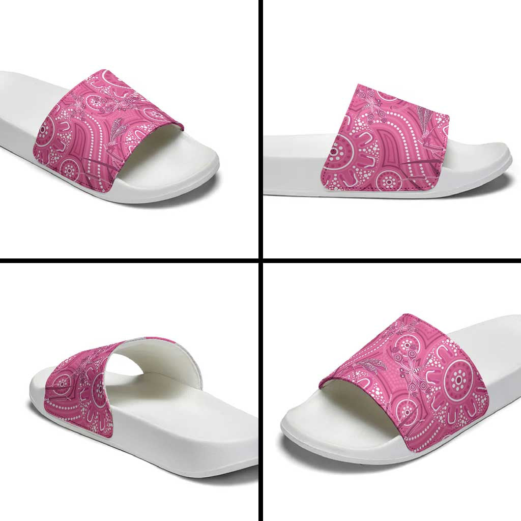 Australia Indigenous Pink Month Slide Sandals Breast Cancer Aboriginal Dragonflies Ribbon - Aussie Hoodie