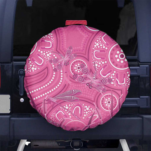Australia Indigenous Pink Month Spare Tire Cover Breast Cancer Aboriginal Dragonflies Ribbon - Aussie Hoodie