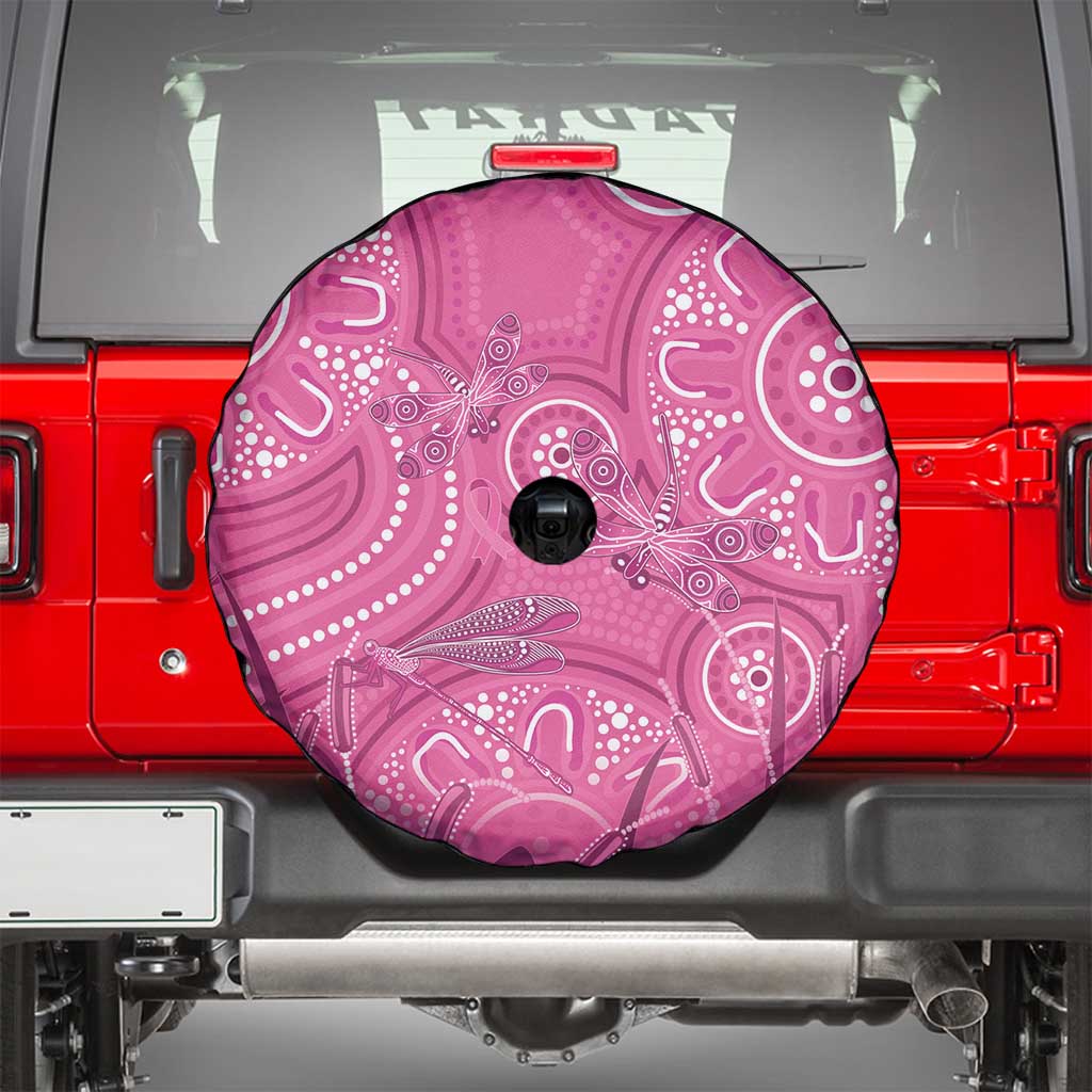 Australia Indigenous Pink Month Spare Tire Cover Breast Cancer Aboriginal Dragonflies Ribbon - Aussie Hoodie