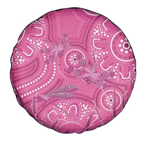 Australia Indigenous Pink Month Spare Tire Cover Breast Cancer Aboriginal Dragonflies Ribbon - Aussie Hoodie