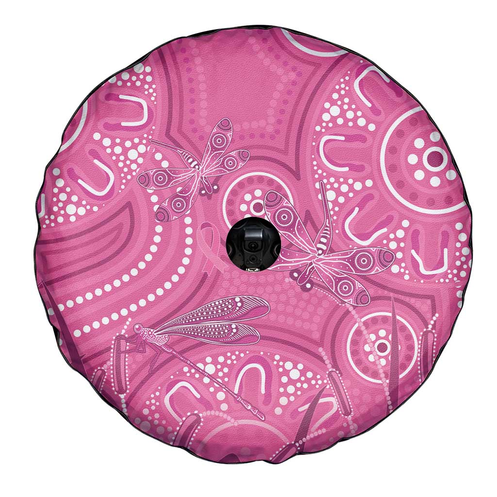 Australia Indigenous Pink Month Spare Tire Cover Breast Cancer Aboriginal Dragonflies Ribbon - Aussie Hoodie