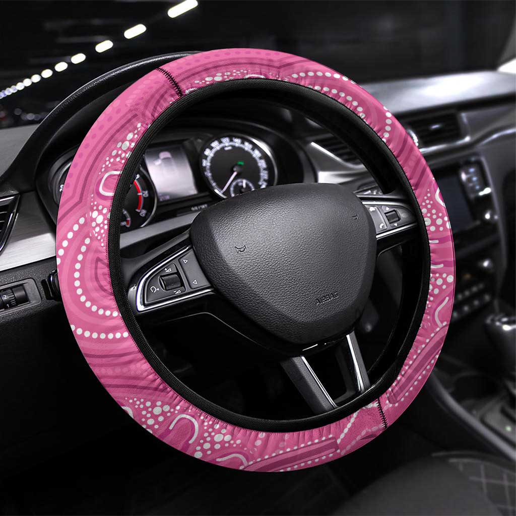 Australia Indigenous Pink Month Steering Wheel Cover Breast Cancer Aboriginal Dragonflies Ribbon - Aussie Hoodie