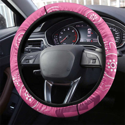 Australia Indigenous Pink Month Steering Wheel Cover Breast Cancer Aboriginal Dragonflies Ribbon - Aussie Hoodie