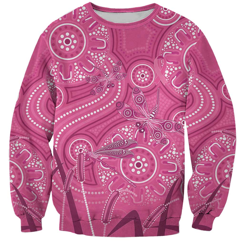 Australia Indigenous Pink Month Sweatshirt Breast Cancer Aboriginal Dragonflies Ribbon - Aussie Hoodie