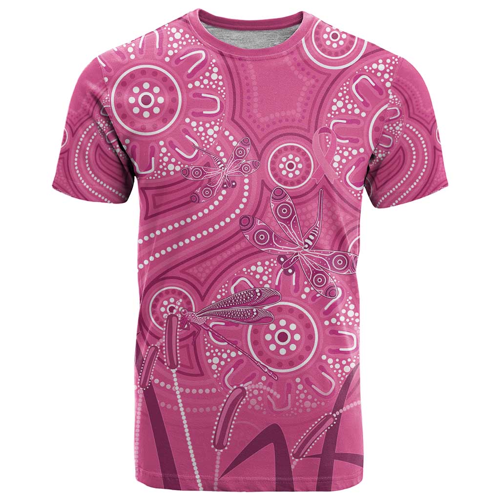 Australia Indigenous Pink Month T Shirt Breast Cancer Aboriginal Dragonflies Ribbon - Aussie Hoodie
