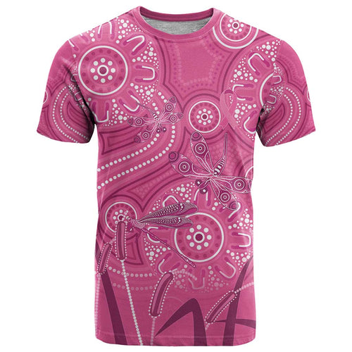 Australia Indigenous Pink Month T Shirt Breast Cancer Aboriginal Dragonflies Ribbon - Aussie Hoodie