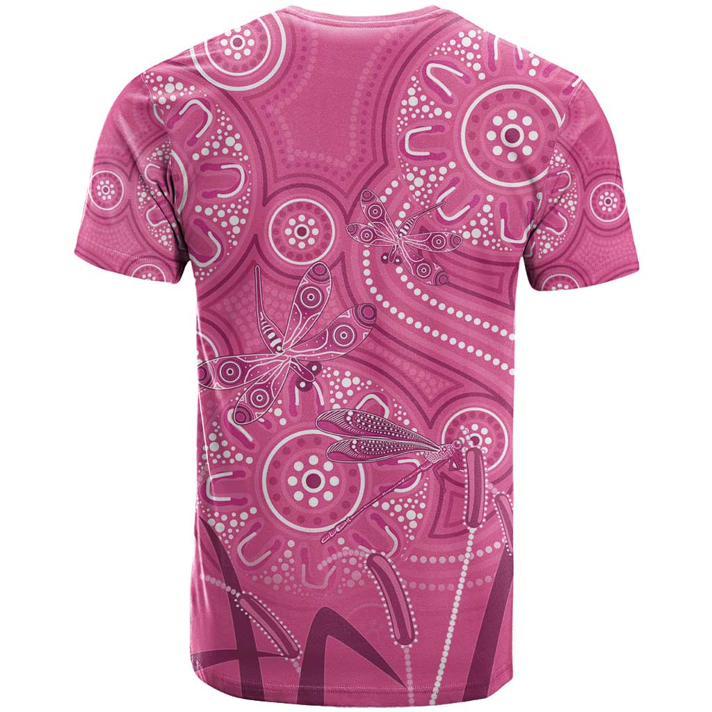 Australia Indigenous Pink Month T Shirt Breast Cancer Aboriginal Dragonflies Ribbon - Aussie Hoodie