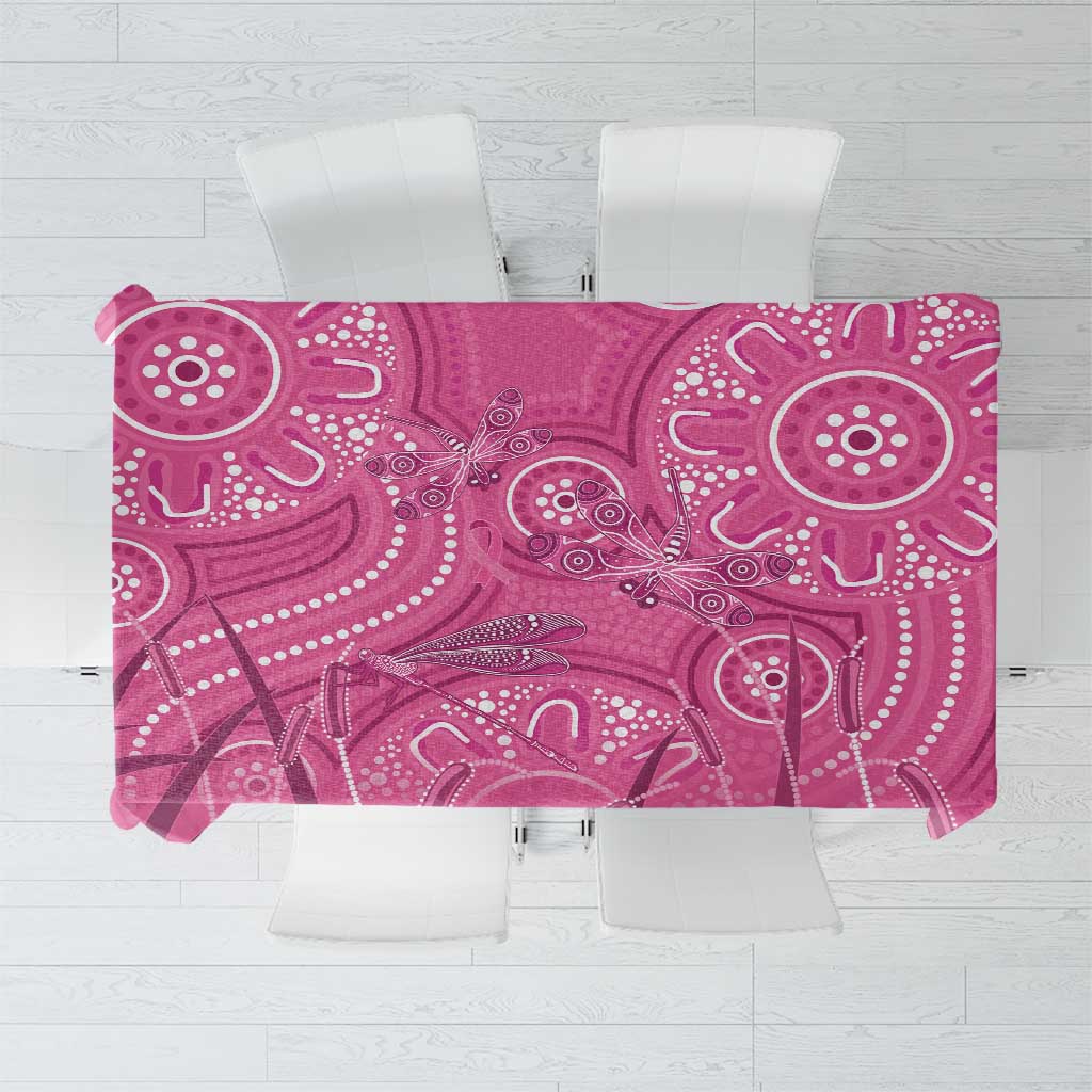 Australia Indigenous Pink Month Tablecloth Breast Cancer Aboriginal Dragonflies Ribbon - Aussie Hoodie