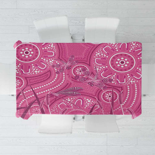 Australia Indigenous Pink Month Tablecloth Breast Cancer Aboriginal Dragonflies Ribbon - Aussie Hoodie