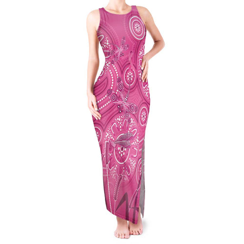 Australia Indigenous Pink Month Tank Maxi Dress Breast Cancer Aboriginal Dragonflies Ribbon - Aussie Hoodie