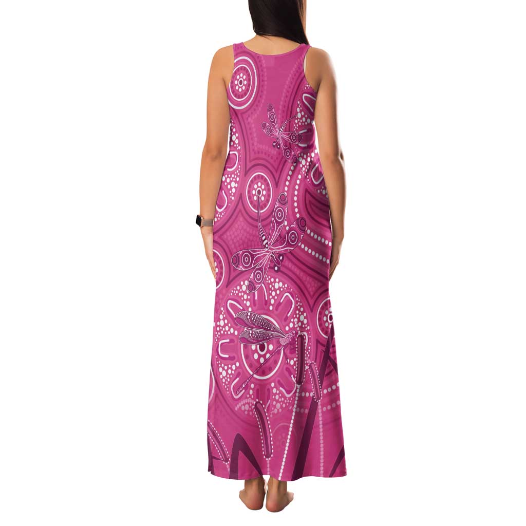 Australia Indigenous Pink Month Tank Maxi Dress Breast Cancer Aboriginal Dragonflies Ribbon - Aussie Hoodie