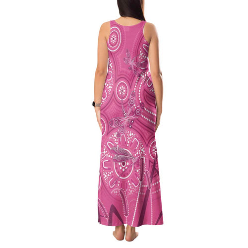 Australia Indigenous Pink Month Tank Maxi Dress Breast Cancer Aboriginal Dragonflies Ribbon - Aussie Hoodie