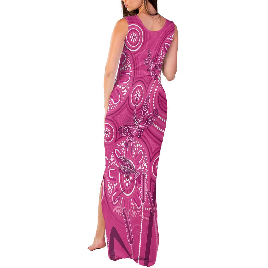 Australia Indigenous Pink Month Tank Maxi Dress Breast Cancer Aboriginal Dragonflies Ribbon - Aussie Hoodie