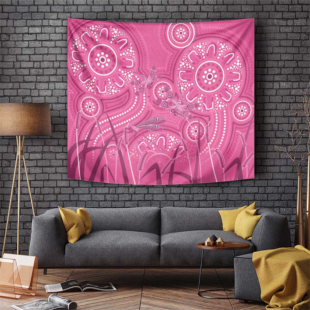 Australia Indigenous Pink Month Tapestry Breast Cancer Aboriginal Dragonflies Ribbon - Aussie Hoodie