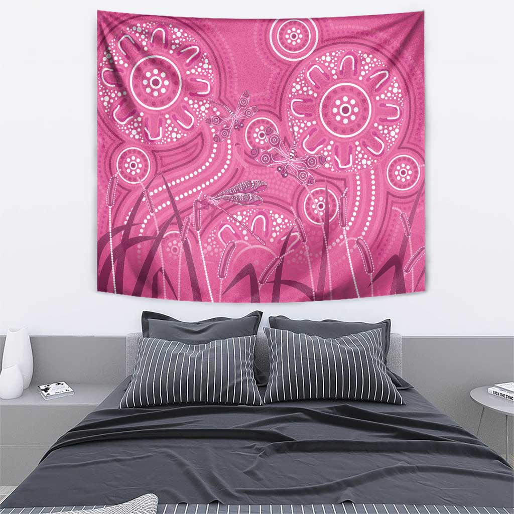 Australia Indigenous Pink Month Tapestry Breast Cancer Aboriginal Dragonflies Ribbon - Aussie Hoodie
