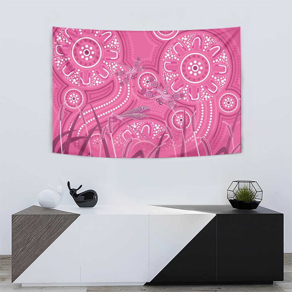 Australia Indigenous Pink Month Tapestry Breast Cancer Aboriginal Dragonflies Ribbon - Aussie Hoodie