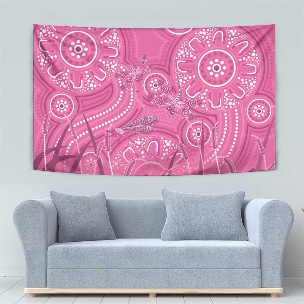 Australia Indigenous Pink Month Tapestry Breast Cancer Aboriginal Dragonflies Ribbon - Aussie Hoodie
