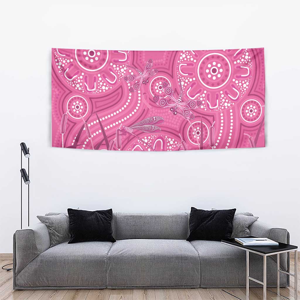 Australia Indigenous Pink Month Tapestry Breast Cancer Aboriginal Dragonflies Ribbon - Aussie Hoodie