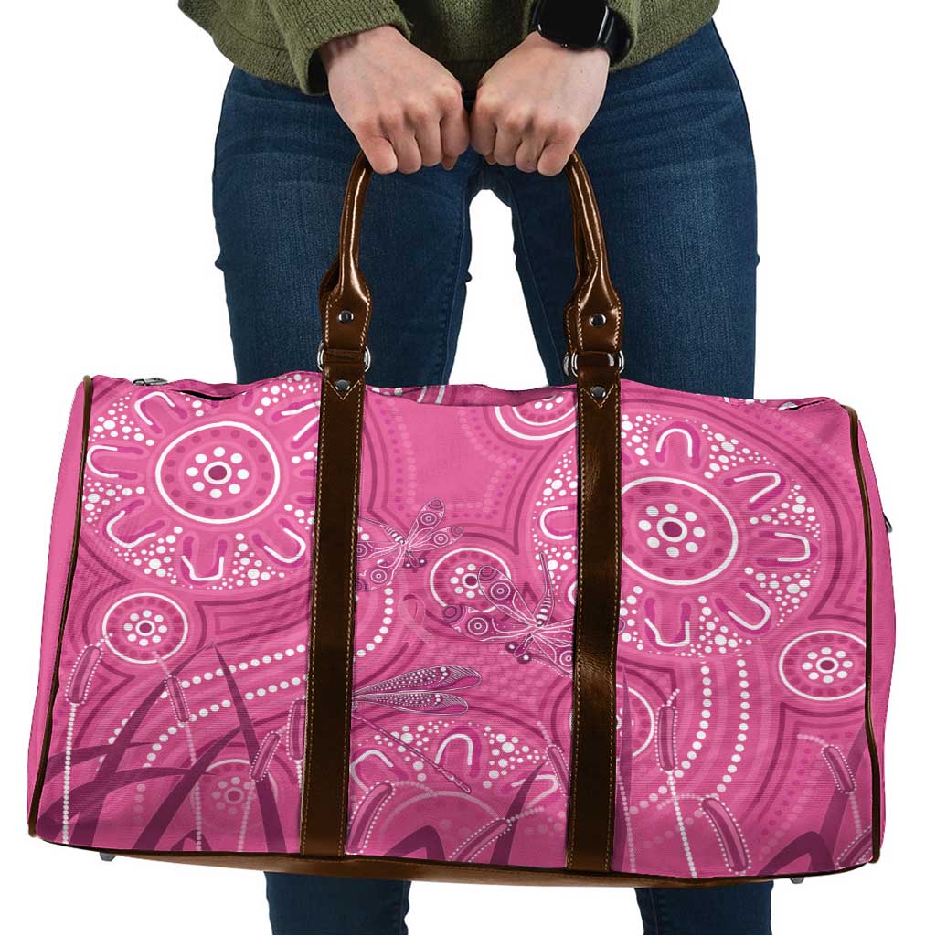 Australia Indigenous Pink Month Travel Bag Breast Cancer Aboriginal Dragonflies Ribbon - Aussie Hoodie